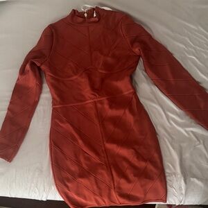 Miss Circle Long Sleeve Rust Dress Bandage Dress